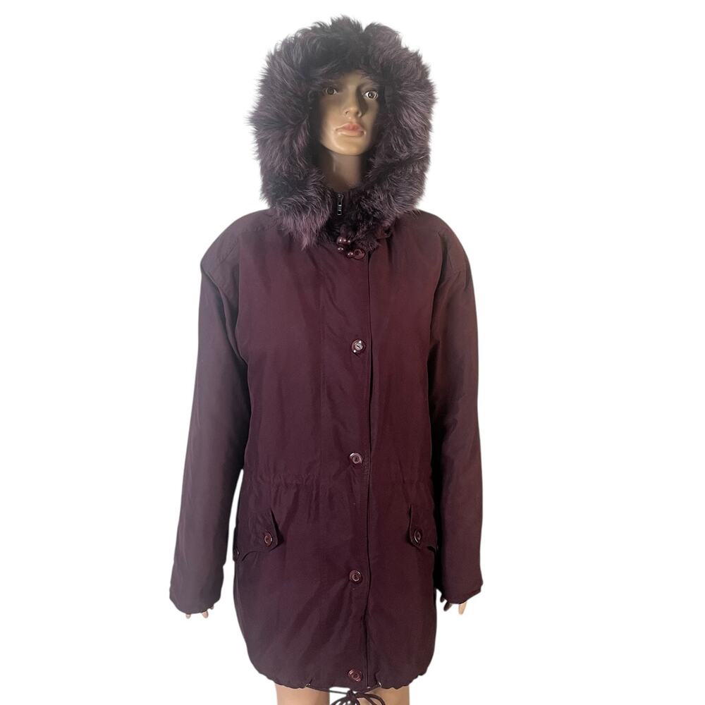 Hunt Club Parka Coat Women’s Small Maroon Faux Fur Hood Drawstring Waist Winter - Picture 2 of 15